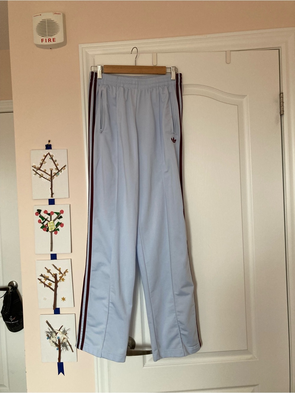 adidas Light Blue Kids Track Pants with Maroon Side Stripes